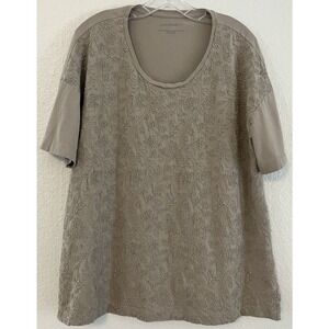 J. Jill Elegant Taupe Embroidered Front Short Sleeve Blouse Casual XL
